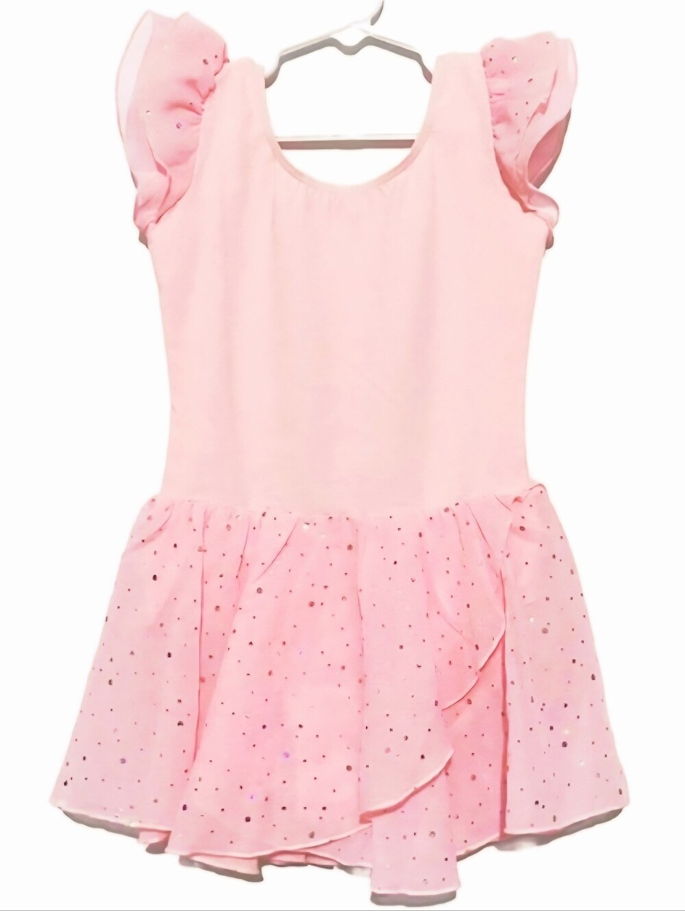 Arshiner Dance Flutter Sleeve Sparkly Leotard Dress Pink Girl’s EU 130 cm Size 8